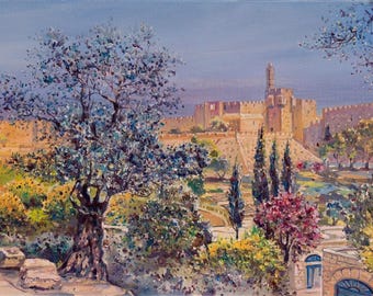 Jerusalem Art Print – Tower of David Landscape, Alex Levin Painting (Canvas, Metal, Acrylic)