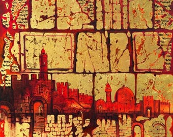 Golden Stones of Jerusalem Art – Abstract Kotel Wall Jewish Canvas Metal Acrylic