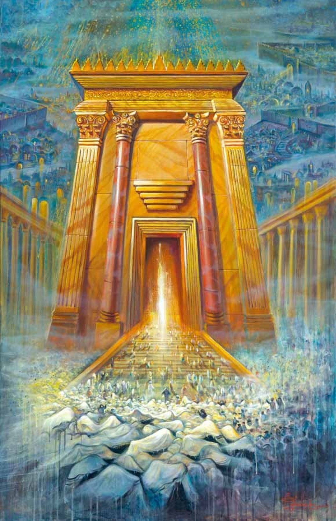 Original Abstract Jewish Art Print Light of the Third Jerusalem Temple