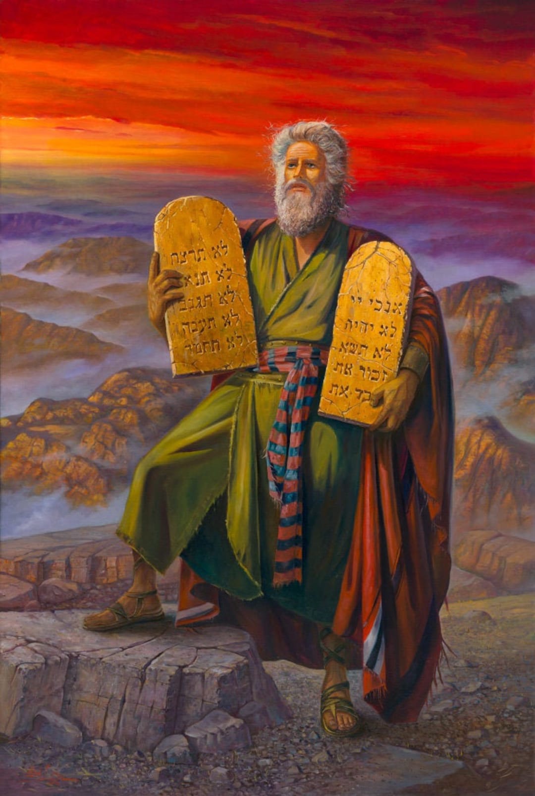 the-commandments-given-to-moses-at-mount-sinai-jewish-painting-judaica