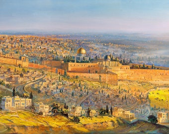 Jerusalem Old City Painting: Israeli Artist Print on Canvas or Metal
