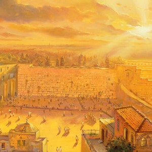 Sunrise in Holy Jerusalem original Painting that comes in print on Canvas and Metal, Fine Art & Prints Made in Israel by Artist Alex Levin