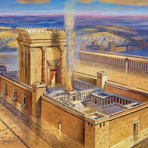 エルサレム第二神殿の版画：キャンバスまたは金属に描かれたユダヤ教の壁画