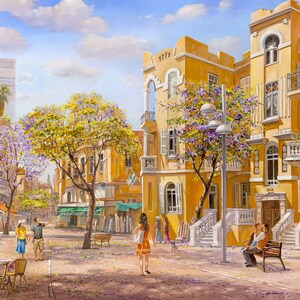 Love Under The Sky Of Tel Aviv. Painting of Tel Aviv by Alex Levin, Giclée