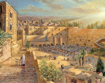 Sunrise Kotel Jerusalem Wall Art – Alex Levin Judaica Painting (Canvas, Metal, Acrylic)