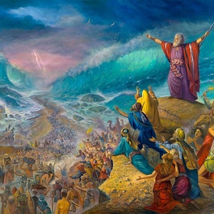 Moses crossing the sea - Biblical Red Sea and Passover Art, Fine Art Poster