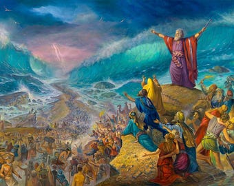 Moses crossing the sea - Biblical Red Sea and Passover Art, Fine Art Poster