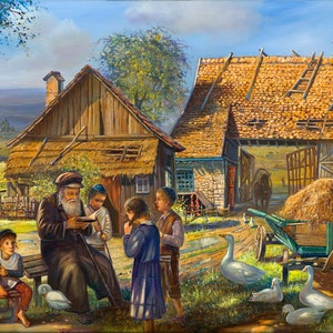 Jewish Life In Shtetl. Jewish Painting Judaica Fine Art, Giclée