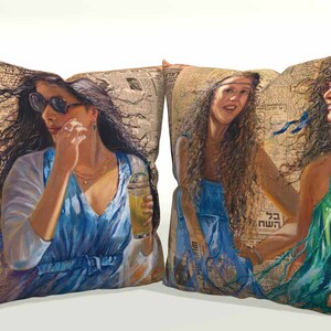 Tel Aviv Art Throw Pillows: Jewish Home Decor, Set of 2