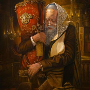 Orando con la Torá - Arte de la Torá, Arte mural para sinagoga, Póster de arte judaico, 20x30, 24x36 o 32x48 imagen 1