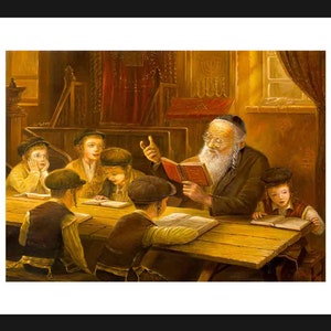 Cheider Giclee Print: Jewish Children Learning, Framed Fine Art Paper (30x22)