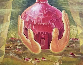 Art juif surréaliste à base de grenade – Impressions sur toile encadrée, métal et verre acrylique