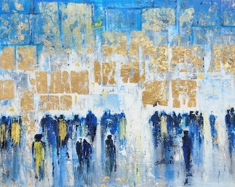Light of Jerusalem Gold Leaf Kotel Art – Abstract Jewish Wall Canvas, Metal, Acrylic