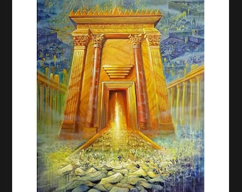 Light Of The Third Jerusalem Temple, Fine Art On Paper 22&quot;x30&quot;, Framed and protected plexiglass. Artwork by Alex Levin, Israel