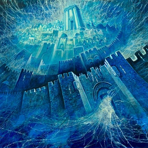 Projecting the astonishing energy of Jerusalem Modern Abstract Contemporary Jewish Painting comes as print on Canvas or Metal Made in Israel