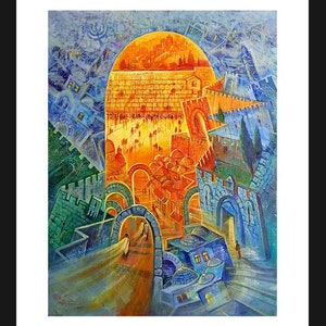 Das himmlische Jerusalem und das erdenkliche Jerusalem, Fine Art auf Papier 22x30, gerahmte und geschützte Plexiglas. Kunstwerk von Alex Levin, Israel Bild 1