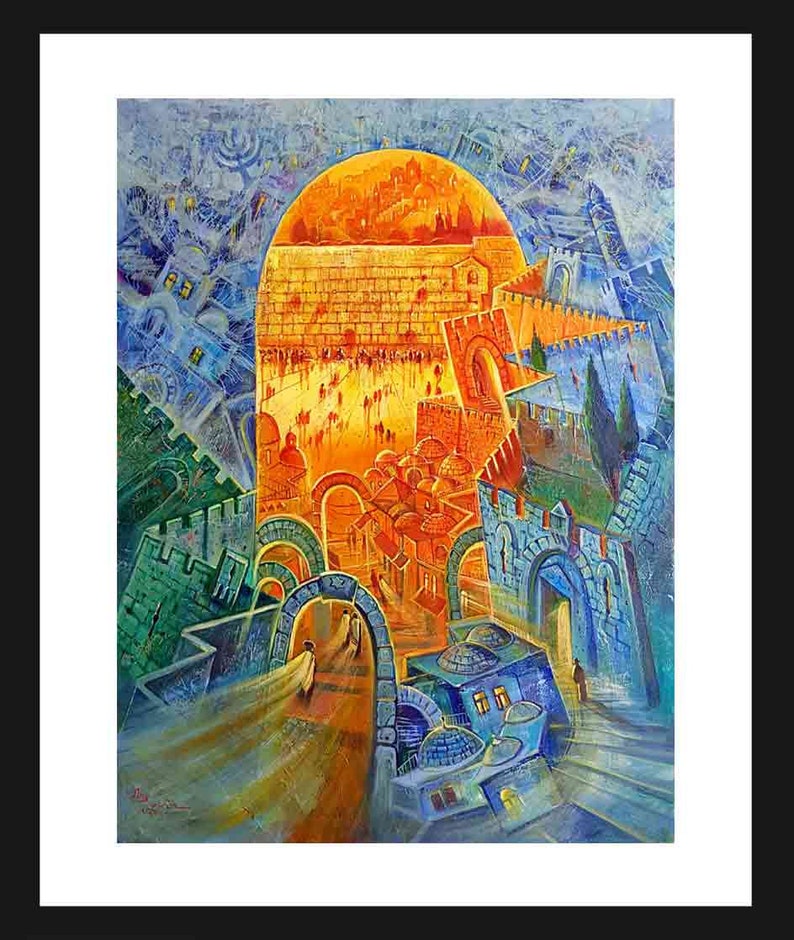 Das himmlische Jerusalem und das erdenkliche Jerusalem, Fine Art auf Papier 22x30, gerahmte und geschützte Plexiglas. Kunstwerk von Alex Levin, Israel Bild 1