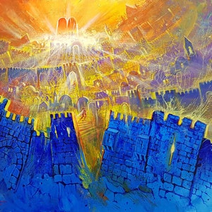 Ascending Towards The Light Modern Abstract Contemporary Jewish Artwork on Canvas for Wall Home Decor by A. Levin, Giclée