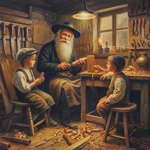 Jewish Art Print: Grandfather&#39;s Carpentry Lessons, Made in Israel