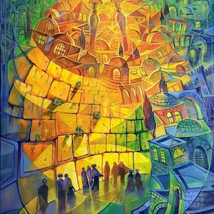 Shabbat, der Jerusalem-Originalgemälde bedeckt, das jetzt als Giclee auf Leinwand oder Metall-Jüdisches Jüdisches Kunstwerk von Alex Levin in Israel erhältlich ist