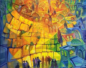 Shabbat covering Jerusalem original painting available now as giclee on canvas or metal Judaic Jewish Artwork made in Israel by Alex Levin