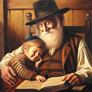 Shtetl Storytime Painting: Jewish Life Scene, Alex Levin Art