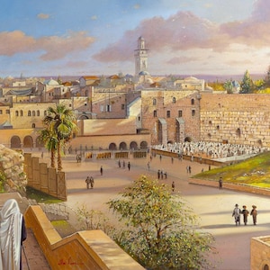 On the way to the Kotel in Jerusalem Painting that comes in print on Canvas and Metal, Fine Art & Prints Made in Israel by Artist Alex Levin