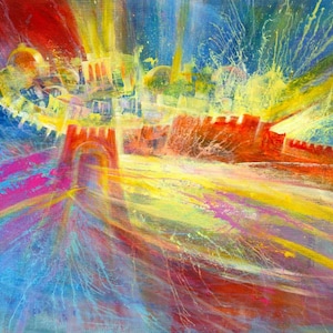 The Heart of Jerusalem Original Painting Modern Abstract Contemporary Jewish Artwork available as print on Canvas or Metal, Made in Israel