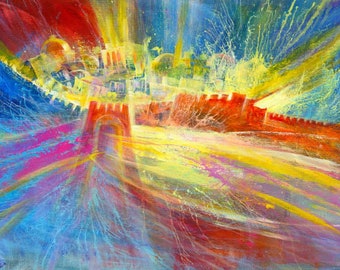 The Heart of Jerusalem Original Painting Modern Abstract Contemporary Jewish Artwork available as print on Canvas or Metal, Made in Israel