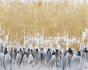 Jerusalem - The Golden Stream of Prayers Abstract Contemporary Jewish Artwork that shouts joy on Canvas for Wall Home Decor by Alex Levin