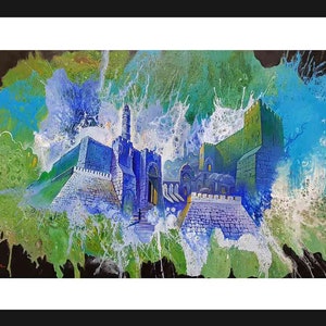 Mysteries Of Jerusalem, Fine Art On Paper 30&quot;x22&quot;, Framed and protected plexiglass. Artwork by Alex Levin, Israel