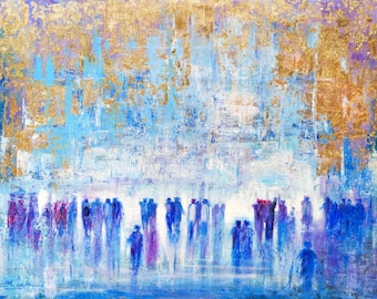 Abstract Western Wall Art – Gold Leaf Judaica, Alex Levin Painting (Canvas, Metal, Acrylic)