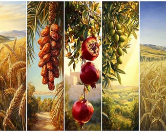 Seven Species Mosaic - Judaica Sukkah Decoration, Colorful Vinyl Wall Banner
