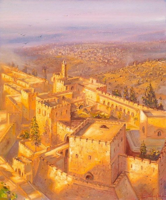 Alex Levin Original Oil Painting – Jerusalem Wall Art, Framed