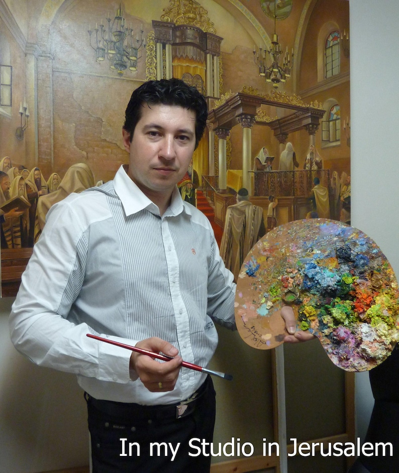 Orando con la Torá - Arte de la Torá, Arte mural para sinagoga, Póster de arte judaico, 20x30, 24x36 o 32x48 imagen 2