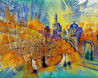 Kabbalat Shabbat at the Kotel Original Painting Modern Abstract Contemporary Jewish Artwork available as print on Canvas, Made in Israel