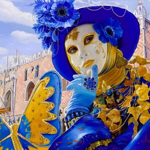 Musing of azure mask. Venice Painting, Giclée