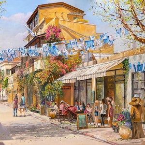 Independence Day In Nevei Zedek. Painting of Tel Aviv by Alex Levin, Giclée