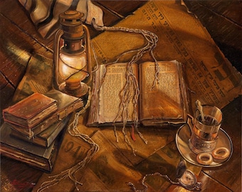Poranek 1941 r. Sztuka judaiczna – Alex Levin Malarstwo dziedzictwa żydowskiego (płótno, metal, akryl)
