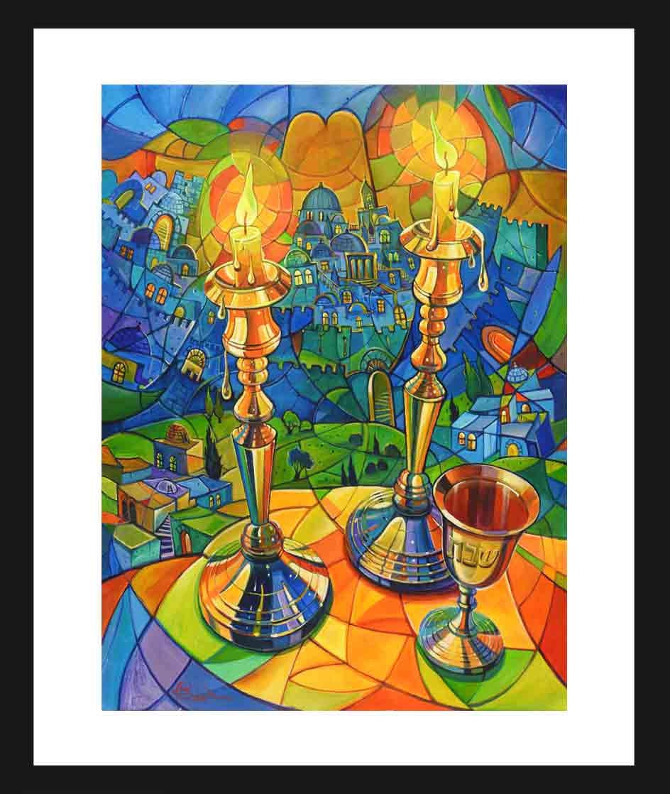 Shabbat In Jerusalem, Fine Art On Paper 22"x30", Framed and protected plexiglass. Artwork by Alex Levin, Israel