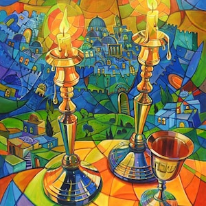 Shabat en Jerusalén - Velas de Shabat y Judaica de Jerusalén, Póster de Bellas Artes imagen 1