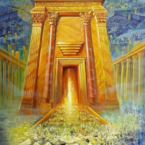 Light of the Third Jerusalem Temple - Jerusalem Temple Sukkah Art, Outdoor Vinyl Banner for Sukkot