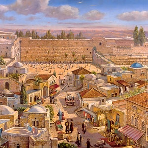 Old Market in Jerusalem Original Painting that comes in print on Canvas and Metal, Fine Art & Prints Made in Israel by Artist Alex Levin