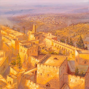 Jerusalem City Walls Painting: Original Oil on Canvas, Israeli Art