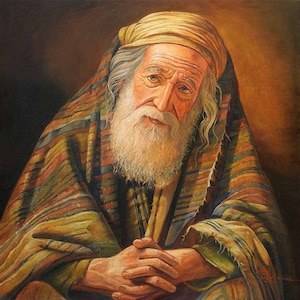 La mirada de Abraham hacia el infinito Pintura judía, Impresión sobre lienzo, Enmarcada, Giclée Hecho en Israel por Alex Levin