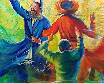Hasidic Dance Jewish Art Print – Alex Levin Abstract Movement Canvas, Metal, Acrylic