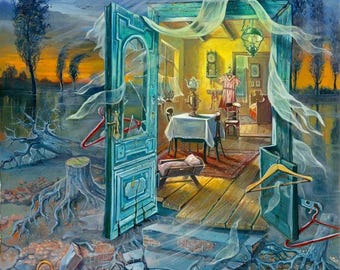 Abstrakte polnische Erinnerungen – Surrealistische Wandkunst, Leinwand gerahmt, Metalldruck oder Acrylglas