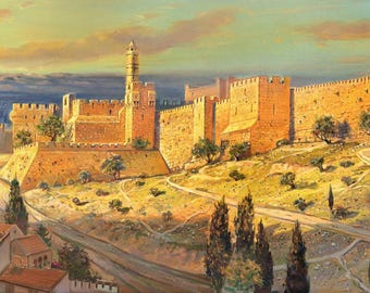 Old Jerusalem Wall Art – Tower of David Painting, Canvas, Metal, Acrylic Glass