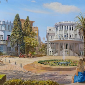 Blue Rhapsody On Bialik Street, Tel Aviv. Painting of Tel Aviv by Alex Levin, Giclée