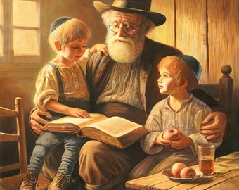 Shabbat Morning Shtetl-konst – Alex Levin Judaica-väggkonst (inramad duk, metall, akryl)